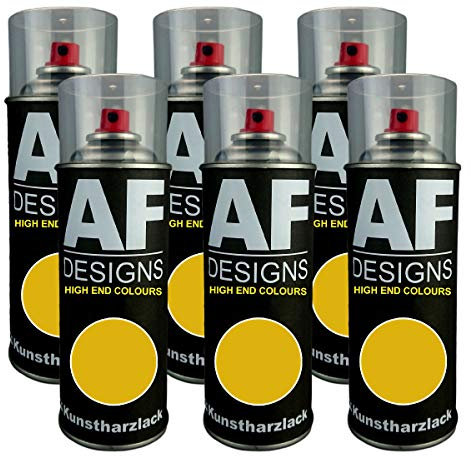 Alex Flittner Designs 6X Plástico Revestimiento Pintura en Espray Laca Colorida Lata de Aerosol RAL1032 Retama Brillante Mate - RAL1032 Retama Brillante
