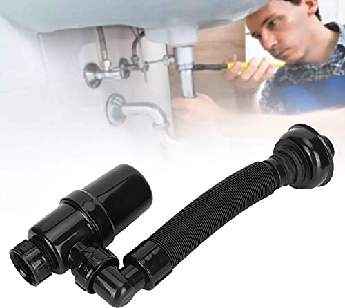 Sifón/trampa de olor para el fregadero de la cocina, tubo de drenaje de buena resiliencia, plástico, tubo de desagüe del fregadero, negro para hotel, dormitorio, baño, peluquería