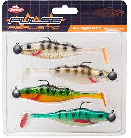 Berkley Pulse Realistic Perch Prerigged Softbait Shad med jigghuvud – ultrarealistisk form och action för fiske av rovfiskar – Gädda, gös, abborre