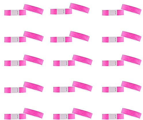 Duories 50 Stück Einlassbänder Papier-Armbänder,Wasserfeste,Bedruckbare Eintrittsbänder zur Sicherheit und Kontrollbänder für Party Events Festivals 19 x 255mm,Neon Pink
