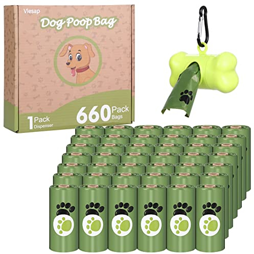 AOKEASE Hundekotbeutel, 44 Rollen (660 Tüten) Kotbeutel für Hunde mit 1 Kotbeutelspender, Hundekotbeutel aus Maisstärke, Wasserdicht, Reißfest, Auslaufsicher, Ohne Duftstoffe, Hundekot-Beutel, Grümn.