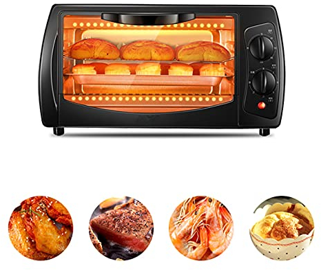MXXHFC Mini Horno - Horno eléctrico y Parrilla de encimera, Temperatura Ajustable de 70-230 ℃, función de Temporizador de 60 min, cocción versátil, Blanco (Negro)