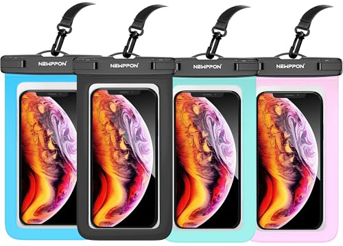Newppon 4 Pack 8.5“ Waterproof Cell Phone Pouch - Underwater Dry Bag Case Lanyard -Water Proof Clear Holder Protector for iPhone 17 16 Pro Max Plus Air Samsung Galaxy S25 Ultra Note for Beach Swimming