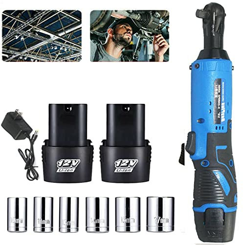 Electric Cordless Ratchet Wrench 3/8, Battery Power Ratchet Wrench Set 230RPM w/ 2 x 12V 1.5Ah Li-Ion Batteries, Fast Charger, 7 Sockets for Tight Spaces Car Motor Auto Repairing, DIY