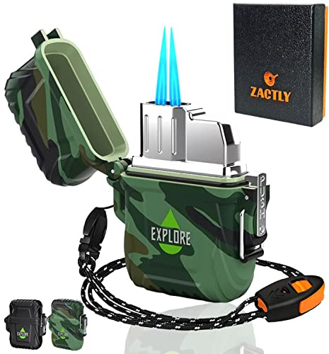 Zactly JL01 Mini encendedor de chorro, multifunción, impermeable, resistente al viento, a prueba de polvo, cocina, camping y herramienta de supervivencia al aire libre (se vende sin gas) (camuflaje)