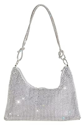 CORIOS Borsetta da Sera Donna Strass Pochette Borsa Scintillante Borsa a Tracolla Elegante Borsa a Mano Borsa a Spalla Glitterata Clutch per Cocktail Festa Ballo Cerimonia Argento