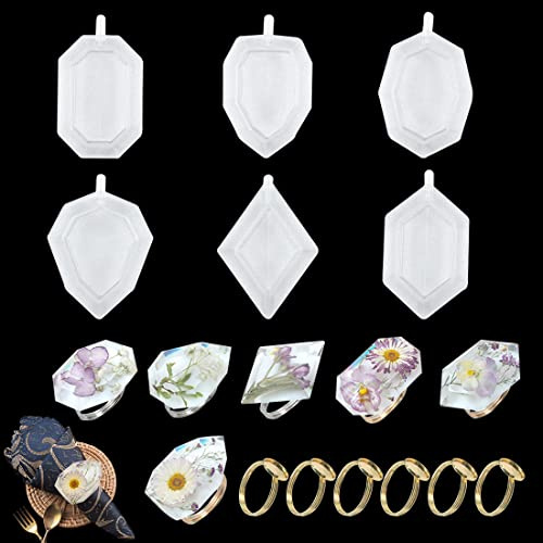 Voyyphixa 6PCS Geometric Spherical Resin Molds with 6 Napkin Rings, Bottle Stopper Silicone Molds for Epoxy Casting, Crystals Gem Resin Epoxy Molds for Wedding Home Kitchen Décor