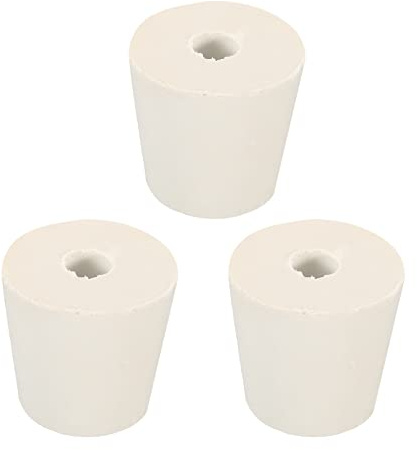 sourcing map 3Stk Gummi Konisch Stecker 25mm bis 33mm mit Loch Test Rohre Stöpsel Stopfen Weiß für Lab Haus