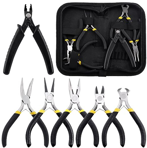 Mardatt 6Pcs Jewelry Pliers Set - Round, Bent, Needle Nose, Crimping, End Nippers and Wire Cutters for Jewelry Making and Repairing