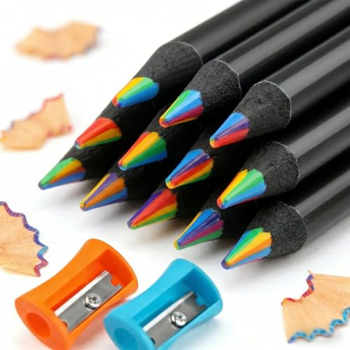 Deepton 12 Stück Regenbogenstift, Buntstifte 7 in 1, Farbstifte | Buntstifte Kinder, Dicke Buntstifte für Erwachsene, Regenbogen Stifte für Zeichnung Schule