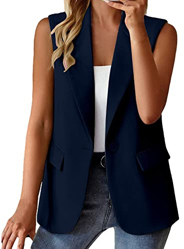 Gilet da donna senza maniche, elegante, tinta unita, corto, canotta con tasca, giacca estiva, slim fit, business, giacca solida/stampa, cardigan da donna, gilet sportivo