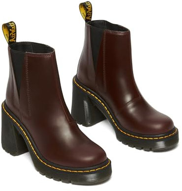 Dr. Martens Spence - Boots for Women - Round-Toe - Leather and Textile Upper - Leather Platform - Chunky Heel Dark Brown UK 3 (US Women's 5) M