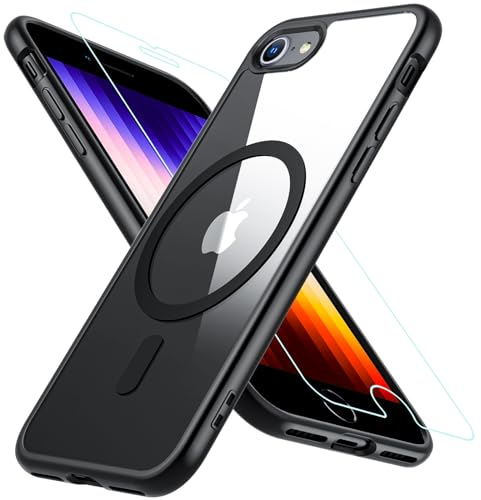 Hülle Kompatibel für iPhone SE 2020 / iPhone SE 2022 / iPhone 8/ iPhone7, Magnetisch Handyhülle iPhone SE 2/3 mit HD Schutzfolie Glas für MagSafe Stoßfeste Schutzhülle iPhone SE 2022 Case (Schwarz)