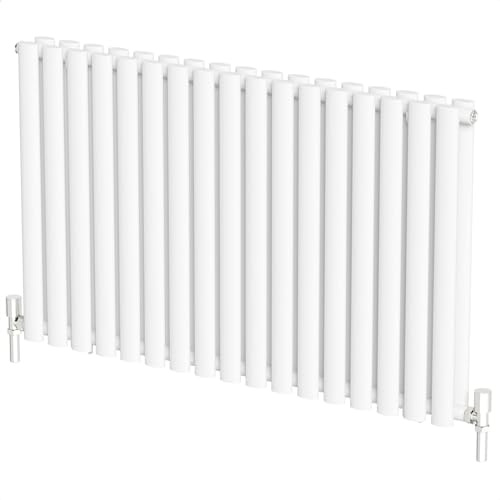 Radiant Living White Horizontal Radiator 600 x 1020mm – Double Panel Oval Column Designer Radiator, High Efficiency Modern Steel Heating for Living Room & Bathroom
