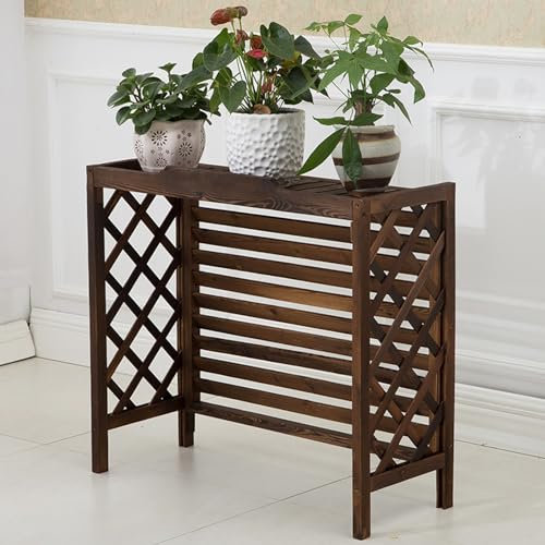 Esterno legno decorativa copertura condizionatore, giardino Traspirante Carbonizzazione copri climatizzatore, copri condizionatore da esterno, Copertura protettiva dell'unità esterna, stand di piante.