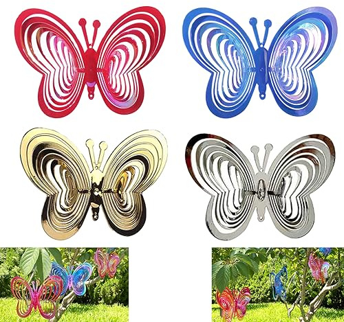 LDBKLGHJ 4 Pezzi Spaventapasseri per uccelli, Repellenti Uccelli A Forma di Farfalla, Protezione da animali domestici e selvatici, Repellente per Uccelli Riflettente per Balcone, Giardino, Prato