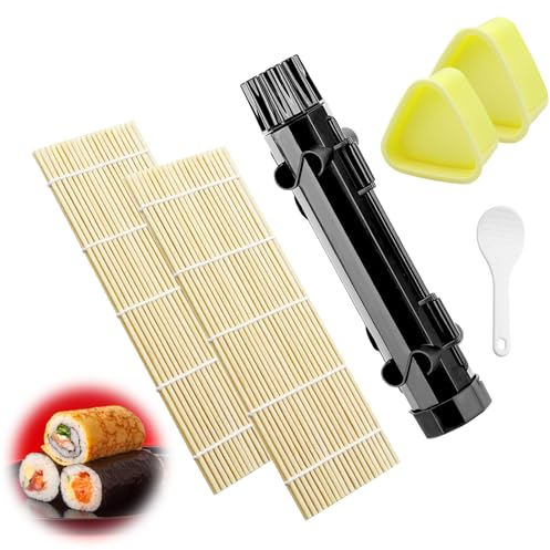 Morocket 6 Stück Sushi Maker Kit, Sushi Roller Mit 2 Bambus Sushi Matte, Onigiri Maker, Portable Sushi Mould,Einfach Spaß Sushi Rollen Maker,DIY Sushi Machen Maschine Set für Party, Picknick, Reisen