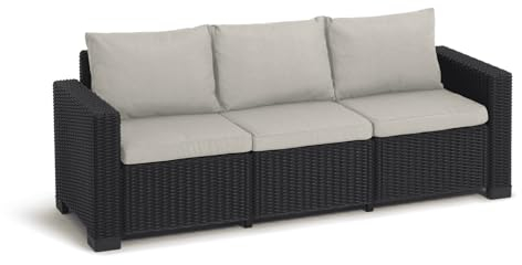 Allibert Outdoor Sofa in Rattanoptik 3 Sitzer aus UV-beständigem Material Lounge Sofa für Garten Terasse Balkon Couch Rattanmöbel Gartenmöbel Wetterfest Gartenbank Salta 3-Sitzer mit Kissen Sand
