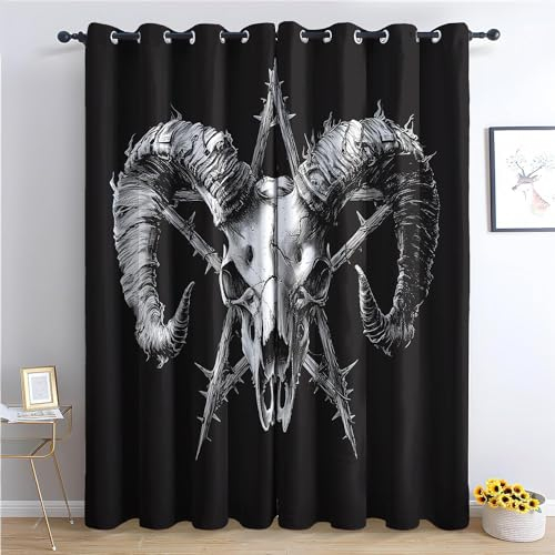 EXSANLIEAY Verdunklungsvorhänge Schafkopf, Vorhang Blickdicht Gotisch Vorhänge mit öSen 2er Set für Schlafzimmer Kinderzimmer, Deko Gardinen Wohnzimmer-260 x 140 cm (H X B)