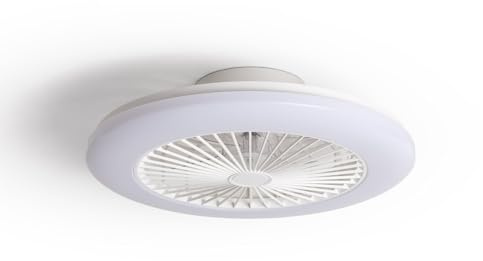 TECHBREY - Deckenventilator LED SMART WIFI | RGB+W Beleuchtung | Ø50 cm | Steuerbar mit TUYA App & Fernbedienung | Kompatibel mit Alexa & Google Home, Weiß, Acrylnitril-Butadien-Styrol