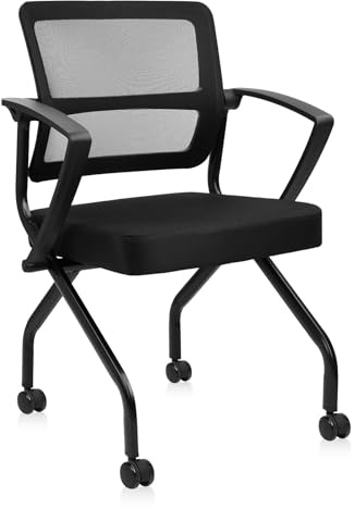 CLATINA Stackable Foldable Office Desk Chair with Adjustable Ergonomic Lumbar Support Thick Seat Cushion, Heavy Duty Folding Mesh Guest Reception Chairs for Conference Meeting School Classroom, Black