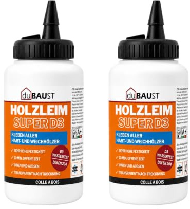 2x dubaust WOD24 Schnelltrocknender D3 Holzleim, wasserfest, für Hartholz und Weichholz, weiss - nach dem Aushärten transparent 500g Flasche