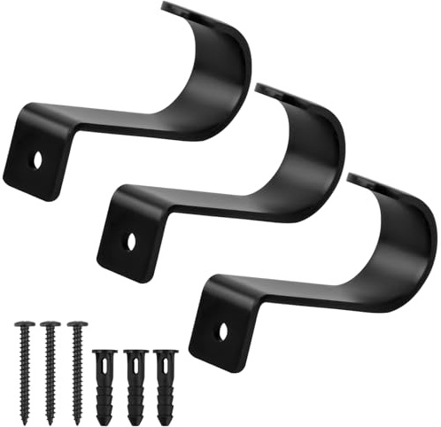 Staffe Aste per Tende Staffa Palo per Tende, 3 Pezzi Supporto Asta per Tenda di Montaggio Supporto per Asta da Tenda, Staffa da Parete per Tende con Viti, Accessorio per Tende