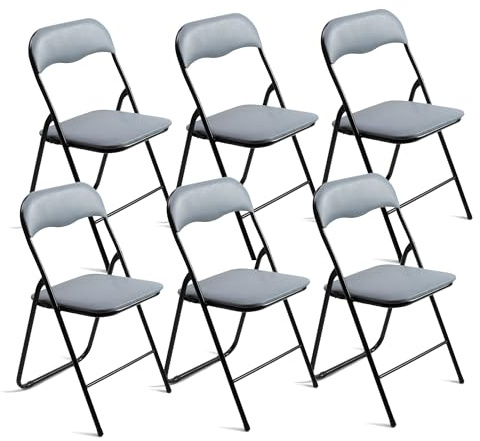 THE SECRET HOME - Pack de 1, 2, 4 y 6 Sillas Plegables Acolchadas - Asiento Auxiliar para el Hogar - Ideal para Cocina, Comedor, Salón, Dormitorio - 44 x 46 x 79 cm (6, Gris/Negro)