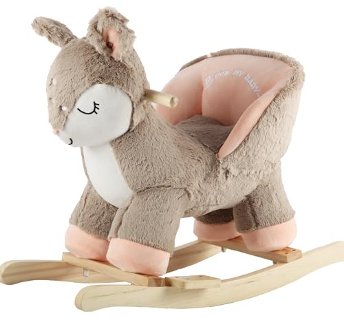Rock My Baby Rocking Horse Deer with Chair, Plush Stuffed Animal Rocker for Toddlers 1-3, Baby Rocker with Sweet Music, Animal Ride on,Pink Deer,CPC Certified