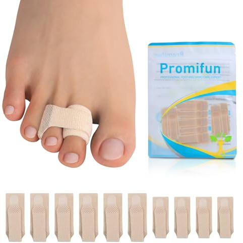 Promifun Paquete de 10 correctores de dedos en martillo de tela, protector reutilizable para dedos rotos con cinta, alisador de dedos en martillo, férula para dedos rotos (marrón 6L+4S)