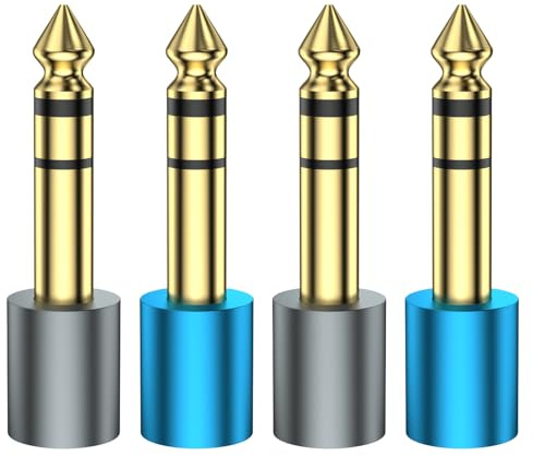 SOUNDFAM Klinkenstecker Adapter 3,5mm auf 6,35mm TRS Stereo Adapter, 6.35 Klinken Stecker auf 3.5 Klinken Buchse, 24K Vergoldete Aux Audio Adapter - (4 Stück, 2 Grau & 2 Blau)