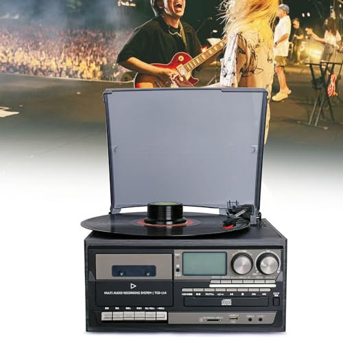 QFGain Tocadiscos De Vinilo - EstéReo Altavoces, Tocadiscos De 3 Velocidades, Radio Am/FM, Reproductores De CD, USB, Lector De Tarjetas SD - FonóGrafo PortáTil, Dispositivo De ReproduccióN,Black