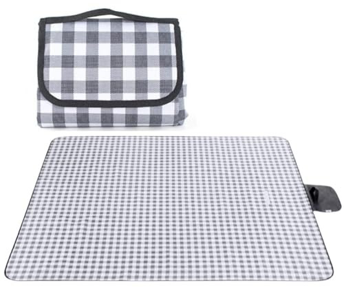 Cotton Market Picknickdecke Wasserdicht und Sandresistent XXL - Outdoor Decke - Picknickdecke Groß - Strandmatte Aussen - Grau - kariert