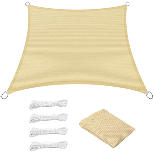 Vela Ombreggiante 150 x 400 cm Rettangolare Protezione Solare Anti UV HDPE Traspirante Tenda da Sole Parasole con Fune per Giardino, Terrazza, Piscina (Personalizzabile), Color Crema