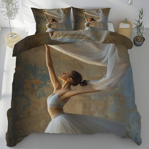 Meugesoi Elegant Balletttänzerin Bettbezug 135x200 cm 3-Teilig Ballett Tänzerin Bettwäsche Mikrofaser Weich Atmungsaktiv, Bettwäsche Set mit 2 Kissenbezüge 80x80 cm mit Reißverschluss