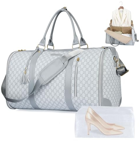 CSUNNUFA Convertible Reise-Anzugtasche 50 l, 2-in-1 Tasche mit Wasserdichten Schuhen und Anti-Falt-System für Damen und Herren – ideal für Geschäftsreisen und Urlaub (grau)