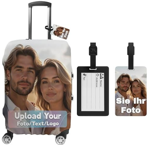 Personalisierter kofferschutzhülle, Personalisierter Reisekoffer-Schutz, Mit 1 Stück Kofferanhänger, Gestalten Sie Ihren eigenen Namen und Foto, Doppelseitig Designs kofferhülle (S)