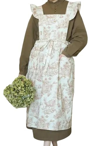 LAIOUSN Delantal francés de mezcla de algodón duradero, diseño de flores para hornear, cocinar y eventos culinarios, delantal tipo francés, B, Taille unique