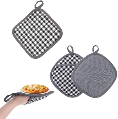 CLDURHGE presine da Cucina in Cotone e Silicone 2 Pezzi 20cm Resistenti al Calore Grigio Antiscivolo Lavabili per pentole Piatti Moderni nordici