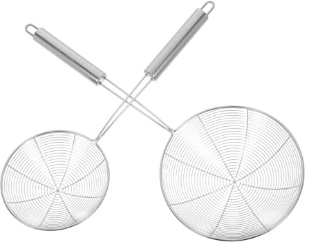 Alipis 2 pezzi Schiumarola Acciaio Filtro Rete Spider con lungo Utensile Cucina Versatile per Friggere Bollire e Preparare Alimenti Resistente e