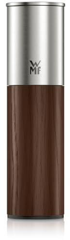WMF Nature Pro Gewürzmühle – Salz- und Pfeffermühle mit Keramikmahlwerk, einstellbarem Mahlgrad, leicht befüllbar, Aromaschutzdeckel, Edelstahl & dunkles Holz, manuell