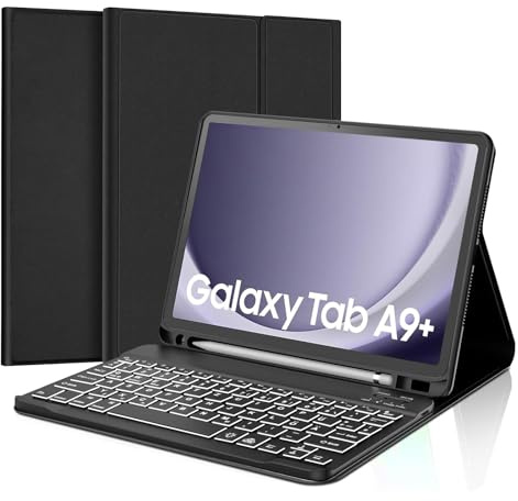 FOGARI Funda con Teclado para Samsung Tab A9 Plus 11 | Español Ñ Teclado Bluetooth Retroiluminado Desmontable con Portalápices para Galaxy Tab A9+ Plus 11, Negro