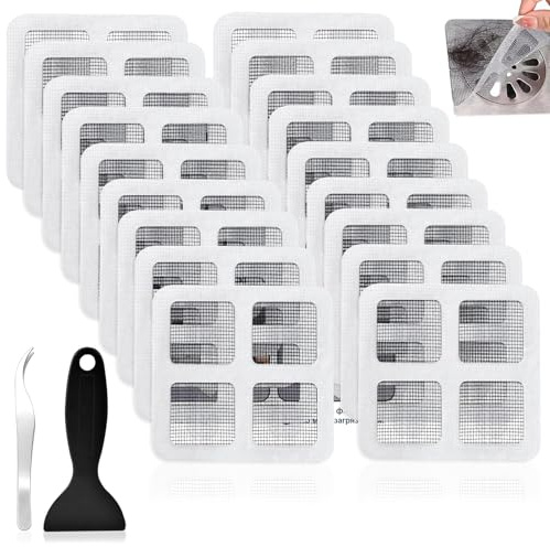 100 Stück Haarsieb Dusche, Duschabfluss Mesh Einweg Aufkleber Flexible Abfluss Haarfänger Abfluss Sieb Haarfänger Dusche mit Pinzette Schaber für Waschbecken Duschen Küche 10 × 10 cm