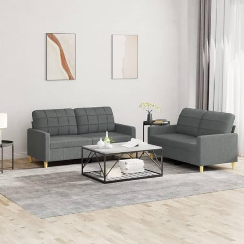CKioict 2-TLG. Sofagarnitur mit Kissen Dunkelgrau Stoff, Bequemes Polstermöbel für Wohnzimmer mit Strapazierfähigem Bezug und Robustem Metallgestell, Modernes Design Sofaset