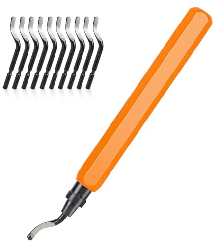 flintronic avgraderingsverktyg, metallhandtag handavgradare 10 reservblad | 360° roterande skärverktyg för 3D-skrivare, plast, aluminium (1 verktyg + 11 blad, orange)