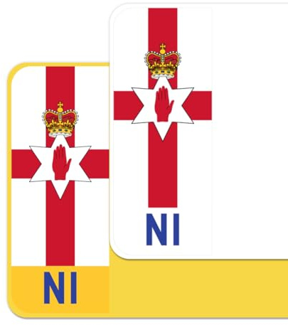 Ulster Banner Flag Car Number Plate Decorative Vinyl Stickers – Premium Bubble-Free Adhesive Decals – NI Set of 2 (F&R) – Weatherproof, Easy Application – Made in UK (NI, Neutral)