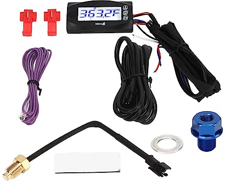 Motorcycle Thermometer LCD Digital Oil Temperature Voltage Time Speed Display Meter 4 in 1 Multifunctional Blue Backlight for Universal Motorcycles ABS Material 60x30x11.5mm (M14x1.25)