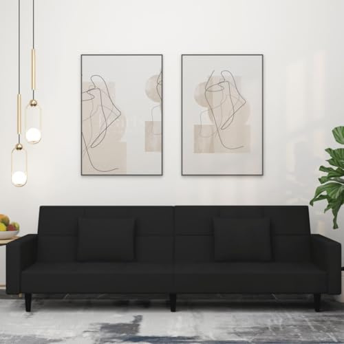 Yisssmeng Schlafsofa 2-Sitzer Schwarz Samt 220x84,5x69 cm Sofabett ausziehbar 2-in-1 Couch mit 2 Kissen, Modernes Design und robuster Holzrahmen für Living Room, Studio und Gästezimmer
