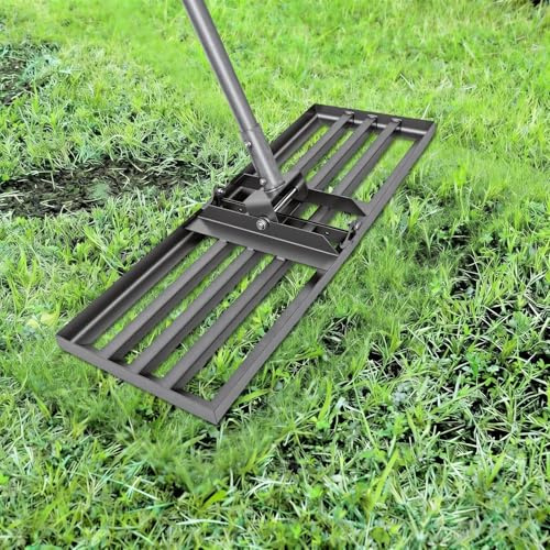 Rastrillo Nivelador de Césped 76 x 25 cm con Mango de 213 cm, Herramienta para Nivelar Césped y Suelo, Ideal para Arena, Tierra y Topdressing, Herramienta de Jardín Resistente y Duradera