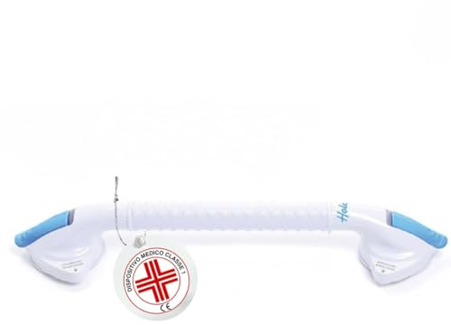 REMEDIA ONE Maniglia Doccia Anziani a Ventosa in ABS, senza Fori, 50 cm | Maniglione Bagno Disabili, Presa Antiscivolo, Maniglia Ventosa per Doccia senza Fissaggi Permanenti, Bianca